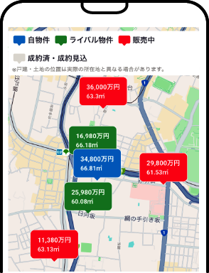 売出物件の動向グラフやマップで見れる